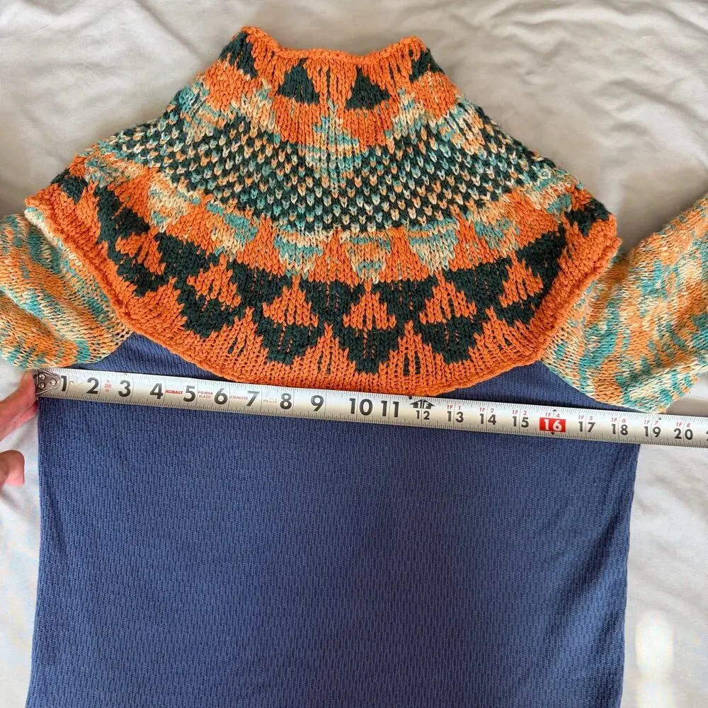 Free People Layered Fair Isle Sweater Women's Small S Orange Blue Knit